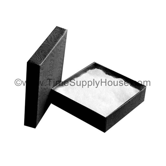 BLACK SWIRL TEXTURE Paper Cotton Filled Boxes, 3 1/4"W x 2 1/4"D x 1"H
