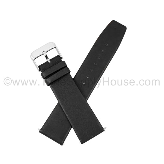 LB1 Black Smooth Calfskin w/Silver Buckle 18mm 22mm