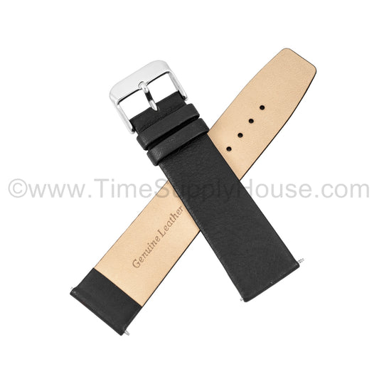 LB1 Black Smooth Calfskin w/Silver Buckle 18mm 22mm