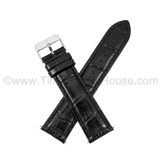 LB2 Black Alligator w/Silver Buckle 18mm-22mm