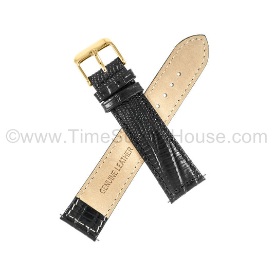 LB3 Black Lizard w/Gold Buckle 18mm-22mm