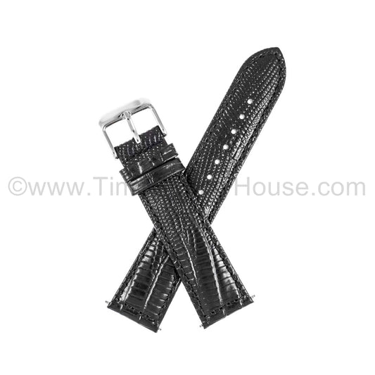 LB3 Black Lizard w/Silver Buckle 18mm-22mm