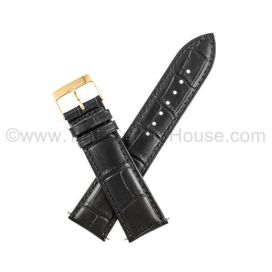 LB8 Black Quality Alligator w/Gold Buckle 18mm-22mm