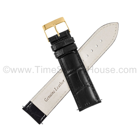 LB8 Black Quality Alligator w/Gold Buckle 18mm-22mm