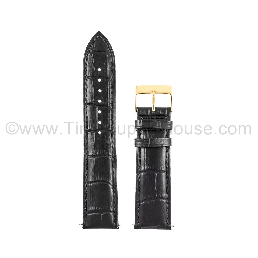LB8 Black Quality Alligator w/Gold Buckle 18mm-22mm