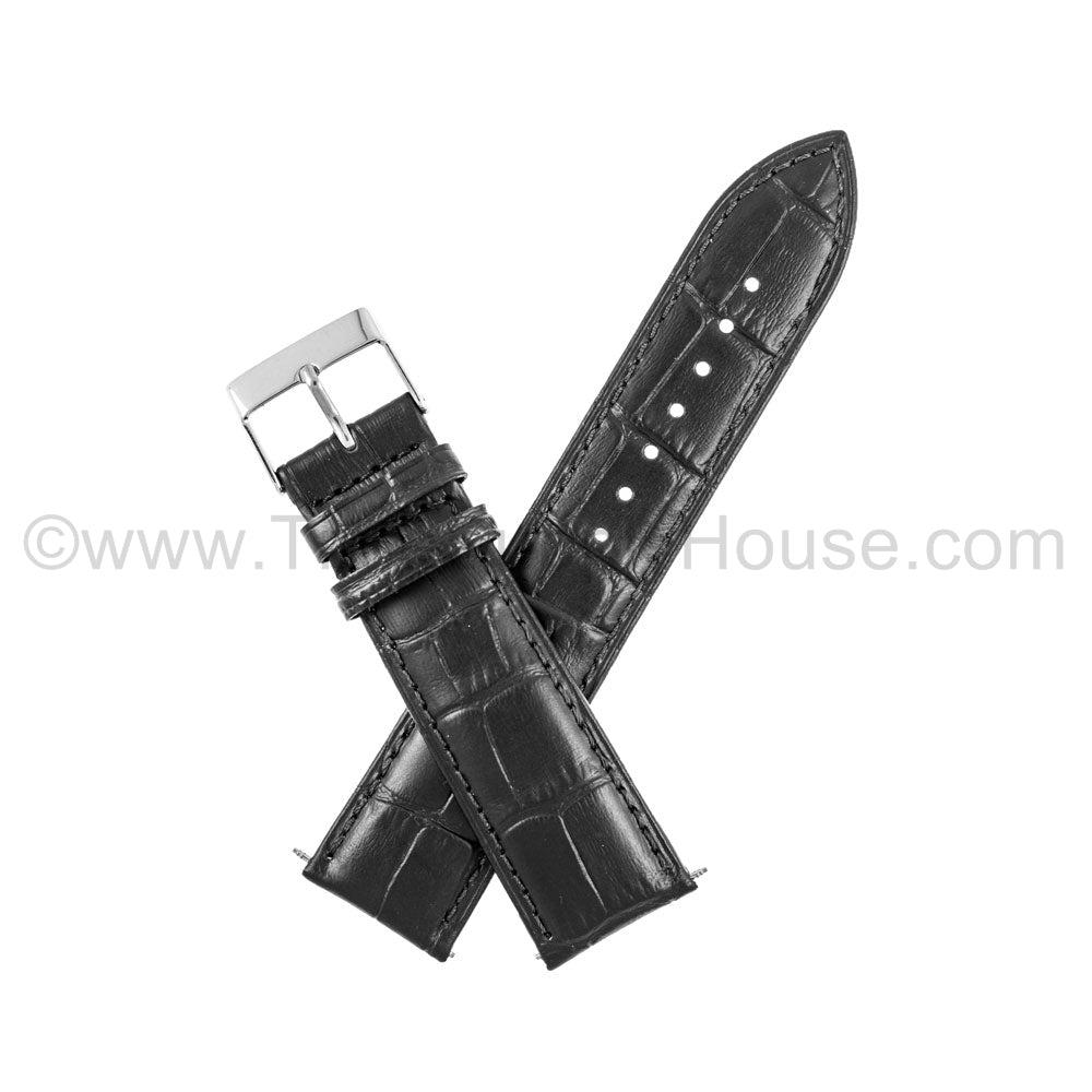 LB8 Black Quality Alligator w/Silver Buckle 18mm-22mm