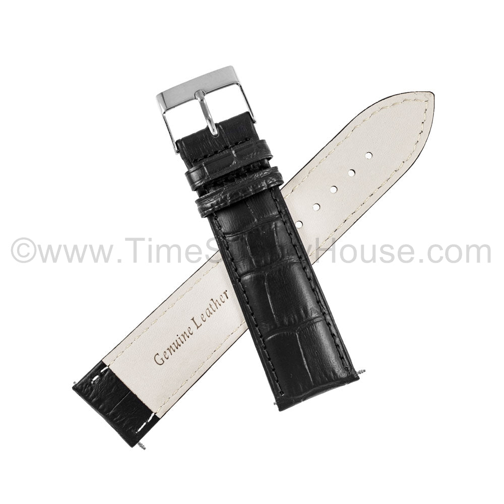 LB8 Black Quality Alligator w/Silver Buckle 18mm-22mm