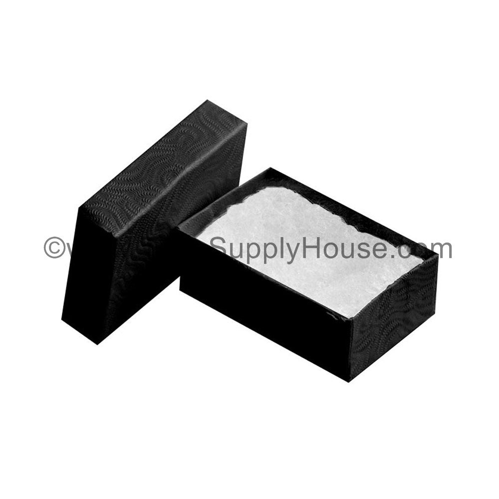 BLACK SWIRL TEXTURE Paper Cotton Filled Boxes, 2 5/8" x 1 1/2" x 1"H