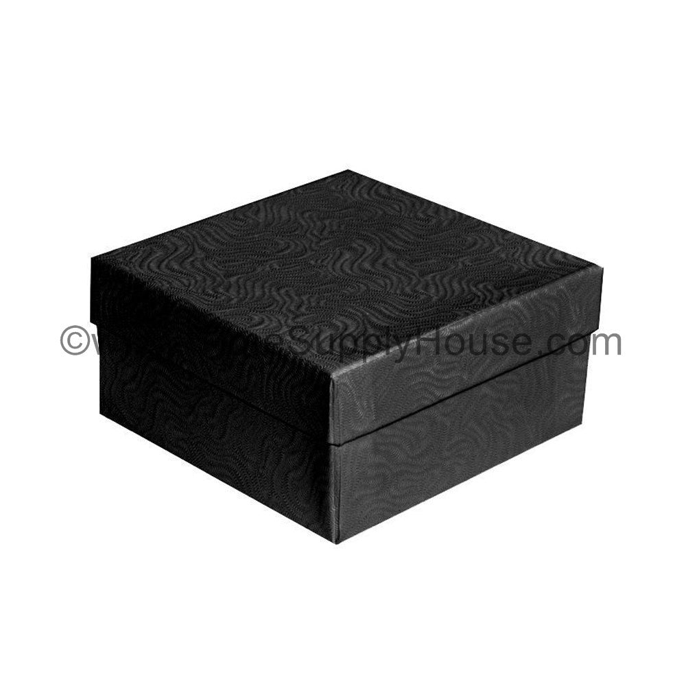 BLACK SWIRL TEXTURE Paper Cotton Filled Boxes, 3 3/4"W x 3 3/4"D x 2"H
